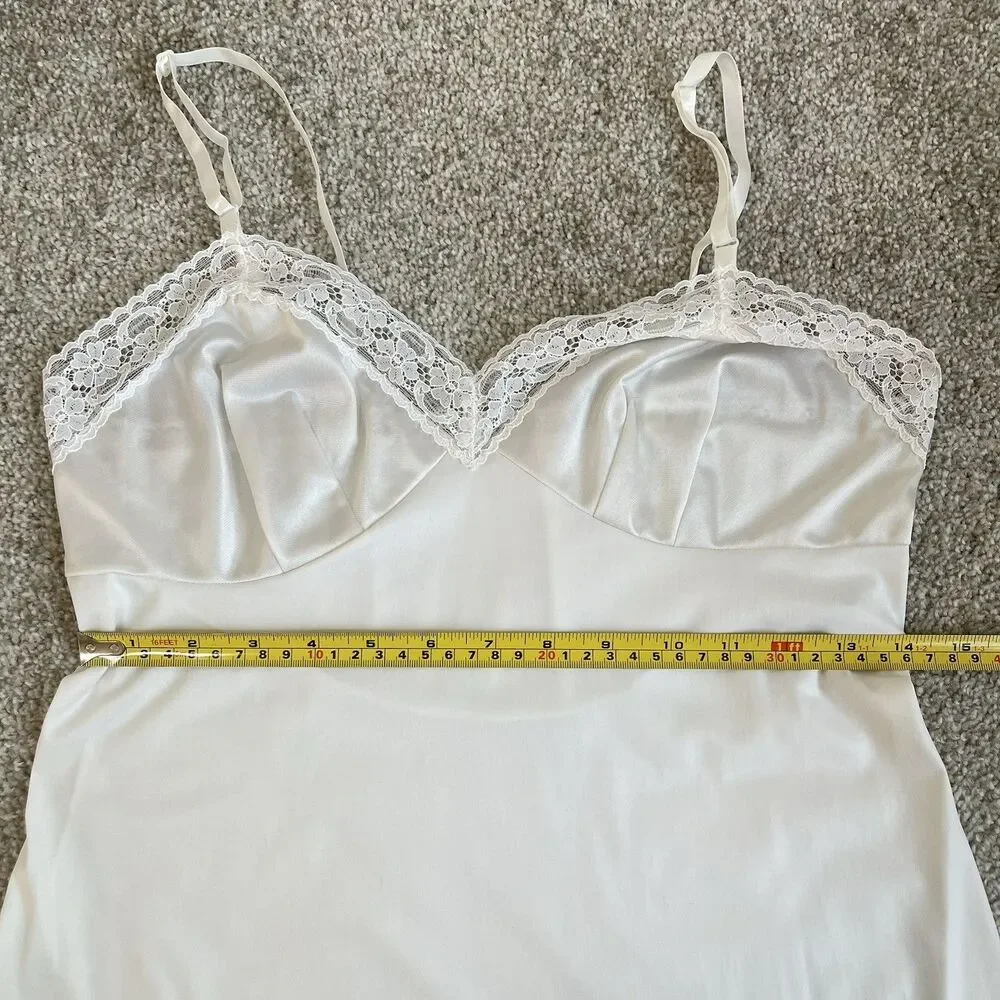 Vintage Vanity Fair Slip Dress Nylon Silky Lace Trim Size 34 Boho Fairy Romantic